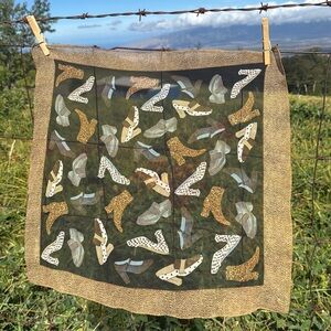 Vintage 80s Retro Animal Print Shoe print Silk Scarf Square Neck Hair Tie